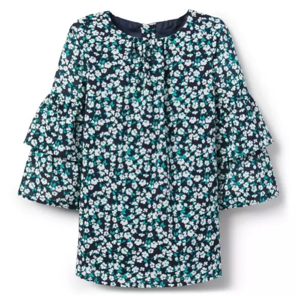 JANIE AND JACK Baby Girl Floral Ruffle Long Sleeve Lined Dress Preppy Size 6-12M